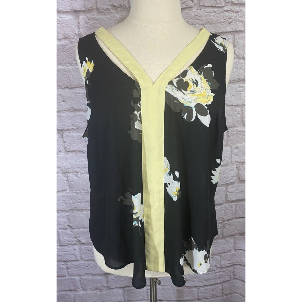 Candies 2X Black Yellow Trim‎ Floral Design Sheer Sleeveless Tank Top 8960